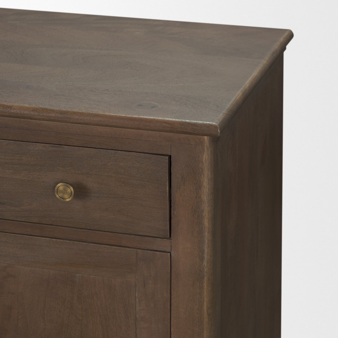 Baron Dark Brown Solid Wood w/ Antiqued Aged Brass Knobs 3-Drawer 6-Door Sideboard Dining Room Mercana