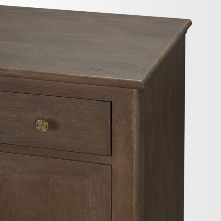 Baron Dark Brown Solid Wood w/ Antiqued Aged Brass Knobs 3-Drawer 6-Door Sideboard Dining Room Mercana
