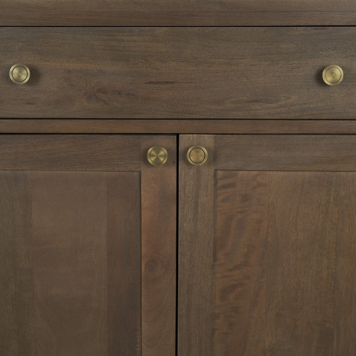 Baron Dark Brown Solid Wood w/ Antiqued Aged Brass Knobs 3-Drawer 6-Door Sideboard Dining Room Mercana