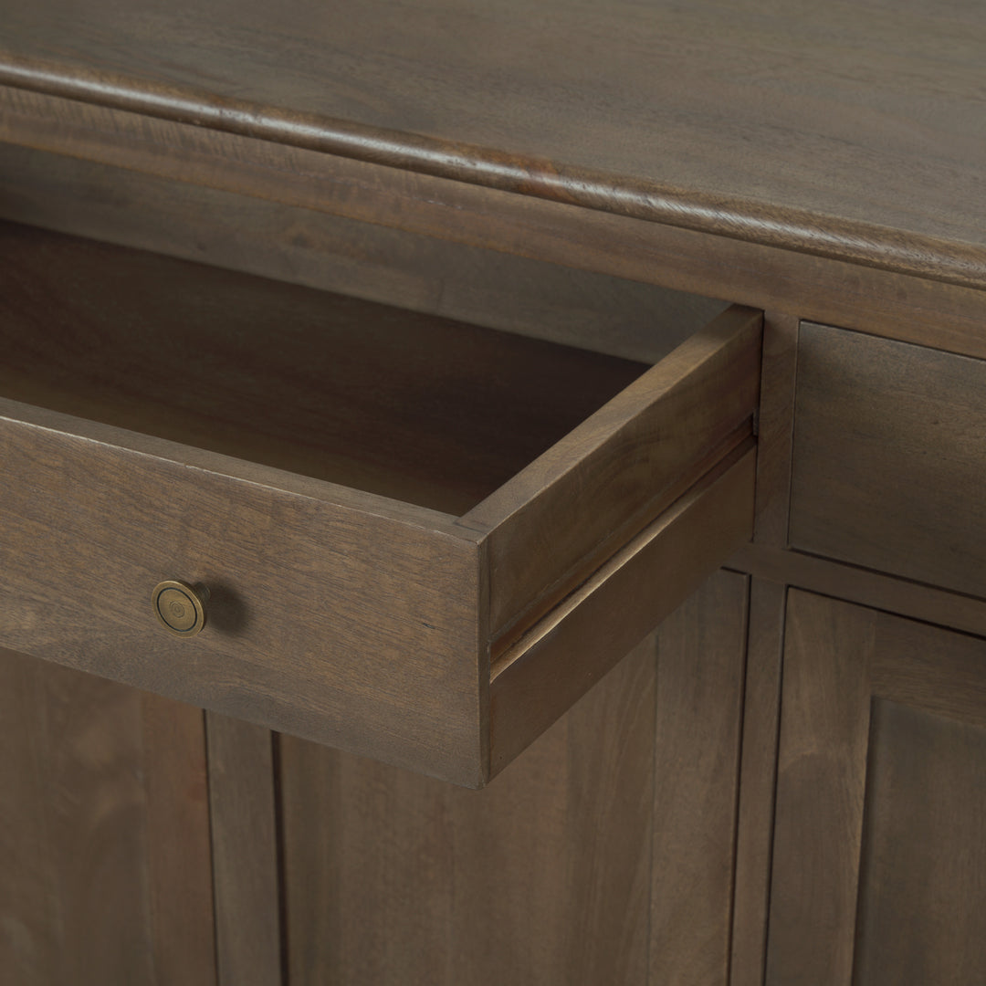 Baron Dark Brown Solid Wood w/ Antiqued Aged Brass Knobs 3-Drawer 6-Door Sideboard Dining Room Mercana