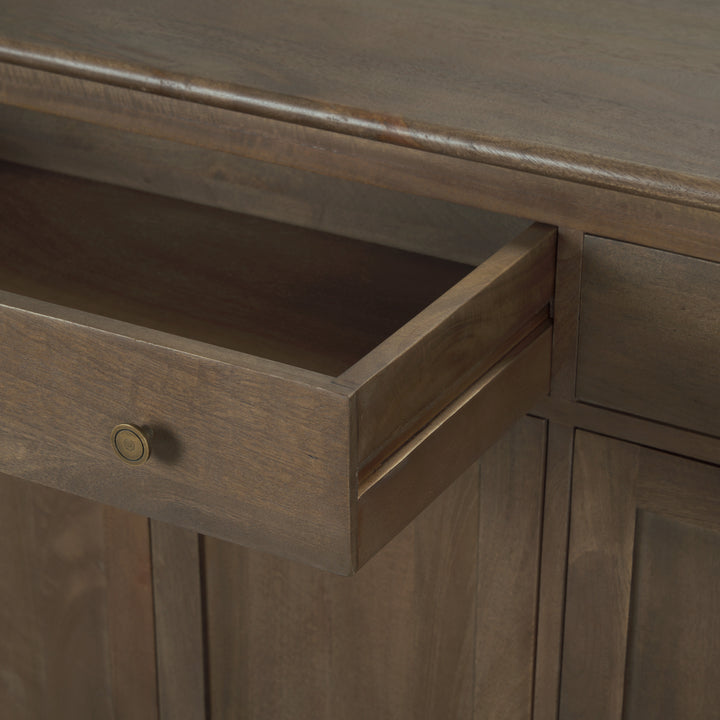 Baron Dark Brown Solid Wood w/ Antiqued Aged Brass Knobs 3-Drawer 6-Door Sideboard Dining Room Mercana