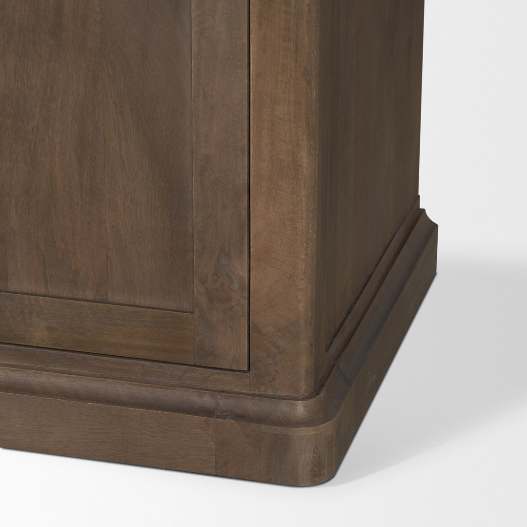 Baron Dark Brown Solid Wood w/ Antiqued Aged Brass Knobs 3-Drawer 6-Door Sideboard Dining Room Mercana