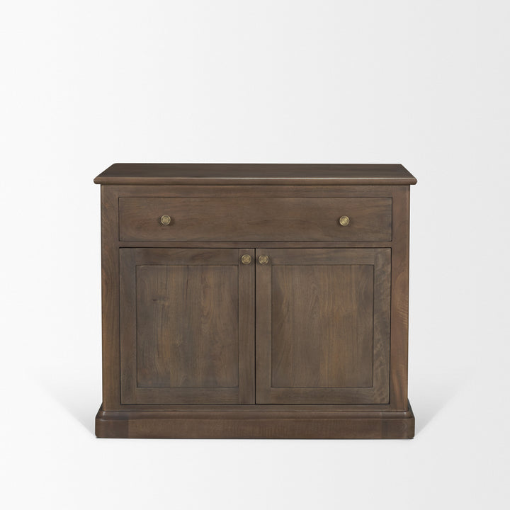 Baron Dark Brown Solid Wood w/ Antique Knobs 2-Door Accent Cabinet Decor Mercana