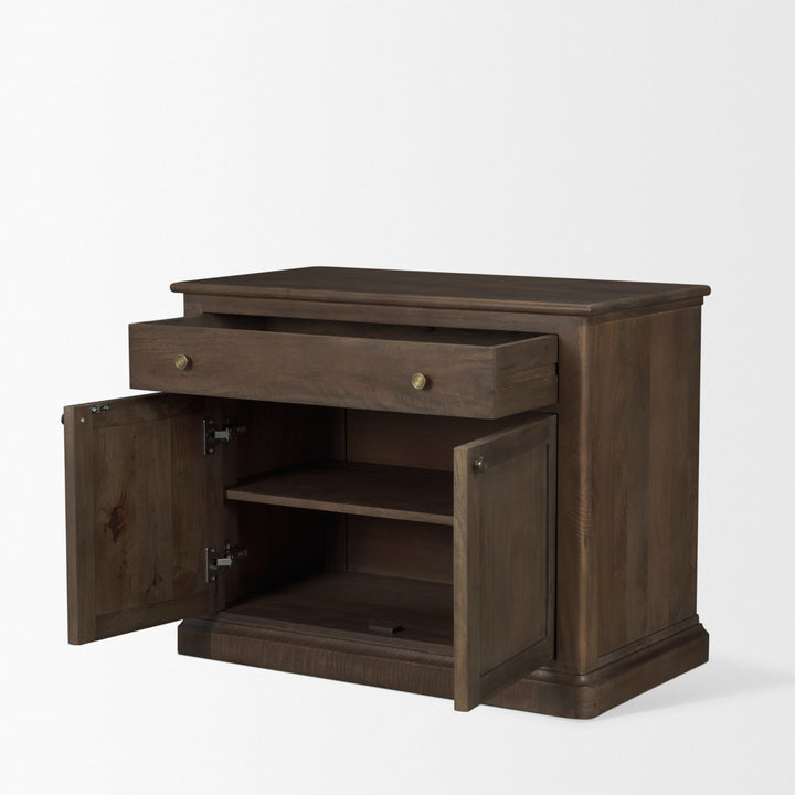 Baron Dark Brown Solid Wood w/ Antique Knobs 2-Door Accent Cabinet Decor Mercana