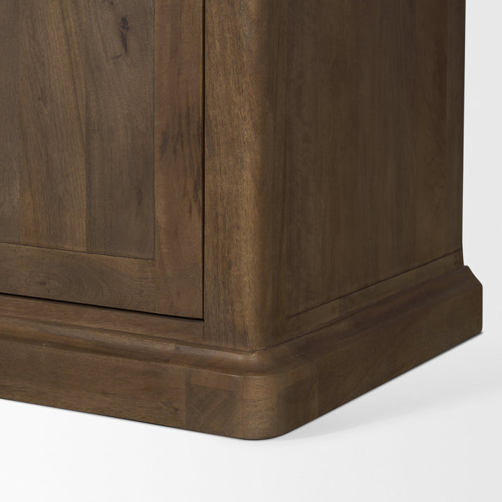 Baron 4-Door Dark Brown Wood w/ Antique Brass Metal Open Shelving Unit Living Room Mercana