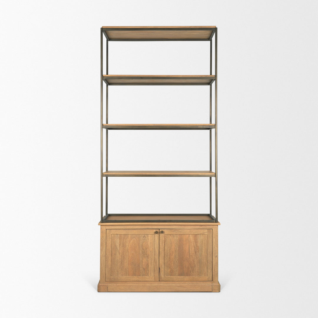 Baron Light Brown Wood w/ Gunmetal 2-Door Open Shelving Unit Living Room Mercana