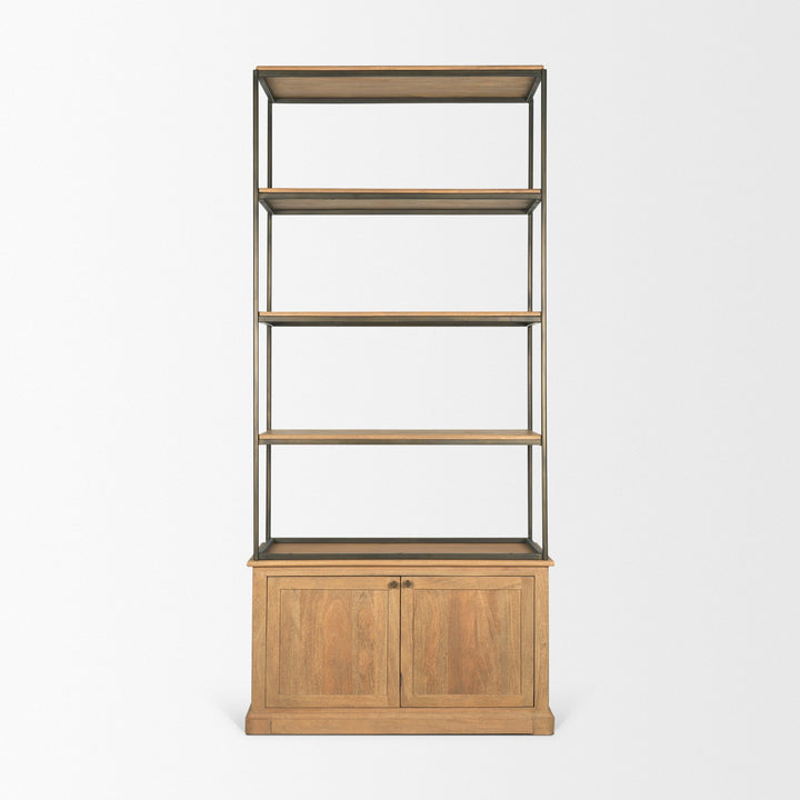 Baron Light Brown Wood w/ Gunmetal 2-Door Open Shelving Unit Living Room Mercana