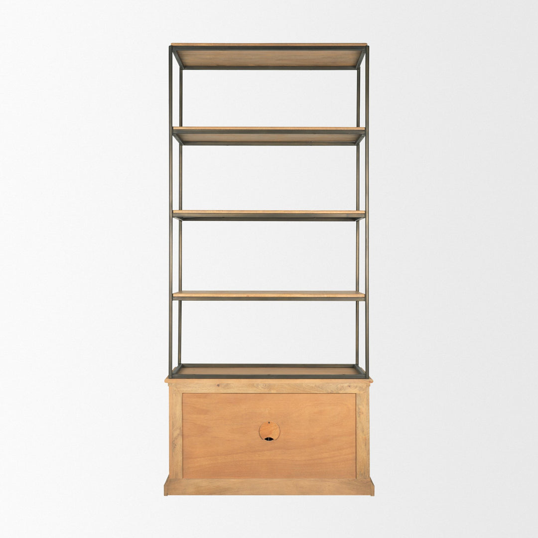 Baron Light Brown Wood w/ Gunmetal 2-Door Open Shelving Unit Living Room Mercana