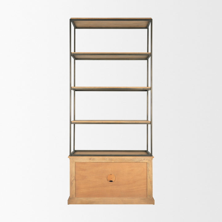 Baron Light Brown Wood w/ Gunmetal 2-Door Open Shelving Unit Living Room Mercana