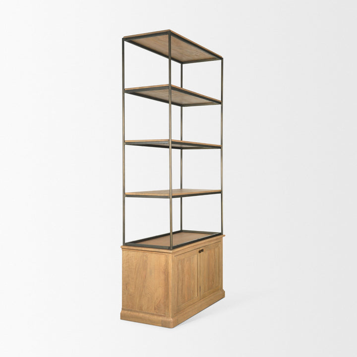 Baron Light Brown Wood w/ Gunmetal 2-Door Open Shelving Unit Living Room Mercana