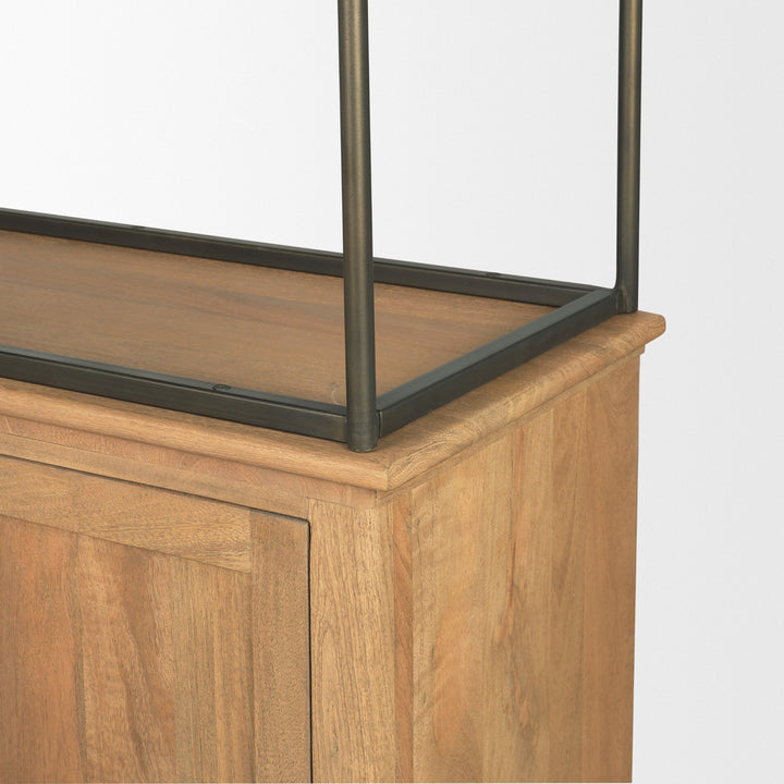 Baron Light Brown Wood w/ Gunmetal 2-Door Open Shelving Unit Living Room Mercana