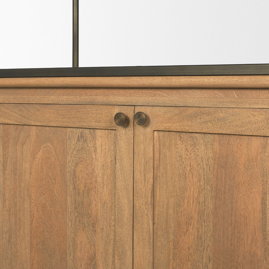 Baron Light Brown Wood w/ Gunmetal 2-Door Open Shelving Unit Living Room Mercana