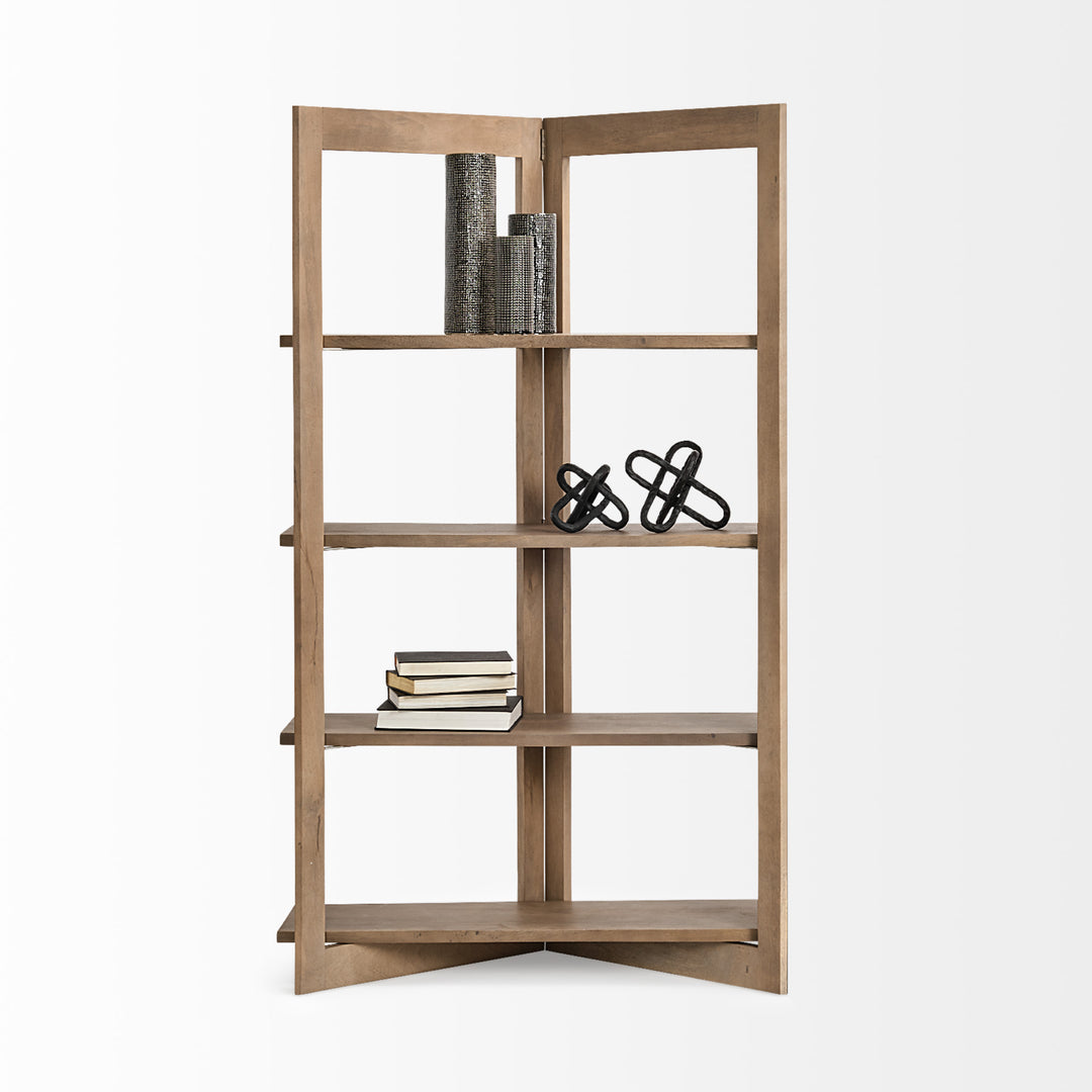 Turnbull I Light Brown Wood Four Shelf Shelving Unit Living Room Mercana