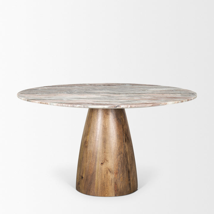 Allyson 54" Round Brown Pedestal w/ Pink Marble Top Dining Table Dining Room Mercana