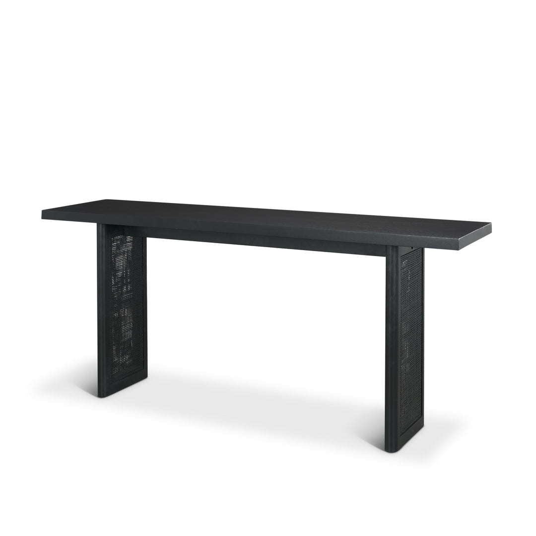 Grier 65" Black Wood w/ Black Cane Console Table Dining Room Mercana