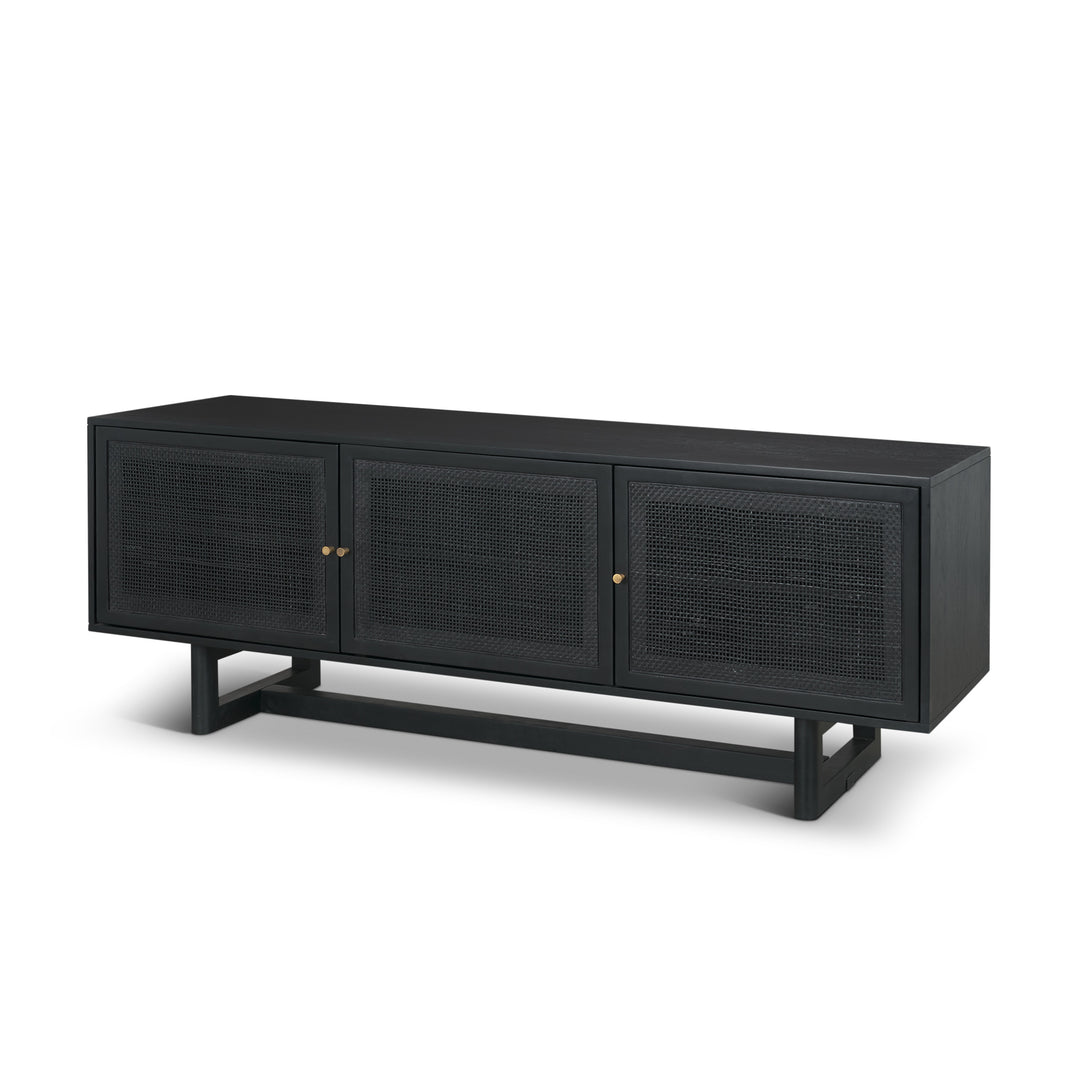 Grier 65" Black Solid Wood W/ Black Cane Media Console Living Room Mercana