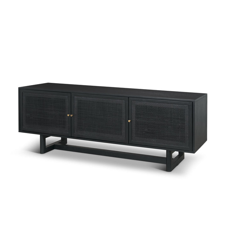 Grier 65" Black Solid Wood W/ Black Cane Media Console Living Room Mercana