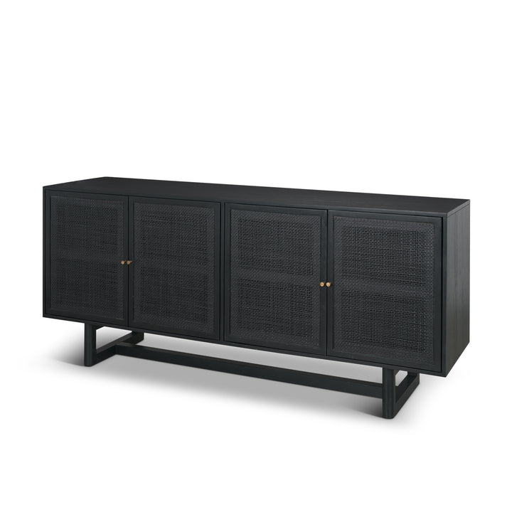 Grier 72" Black Wood W/ Black Cane Sideboard Dining Room Mercana
