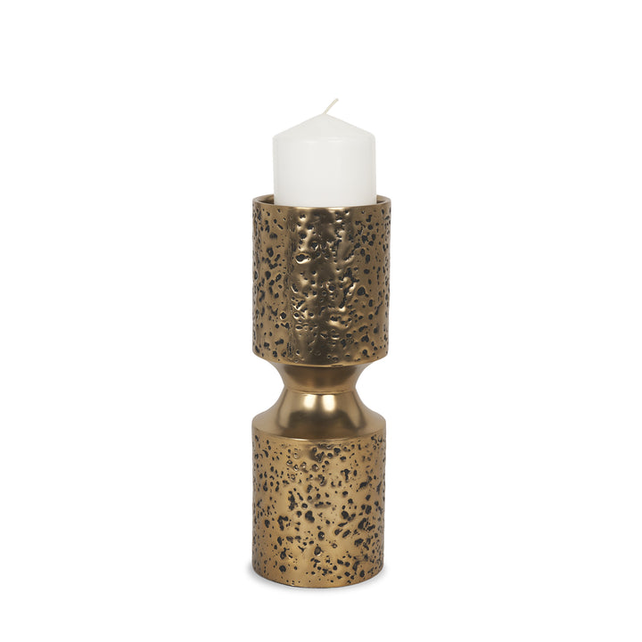 Akira Small Hammered Gold Metal Pillar Candle Holder Decor Mercana
