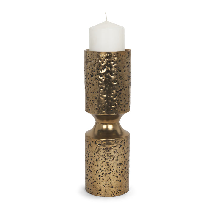 Akira Large Hammered Gold Metal Pillar Candle Holder Decor Mercana
