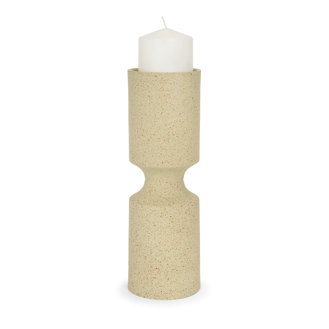 Akira Large Textured Beige Metal Pillar Candle Holder Decor Mercana