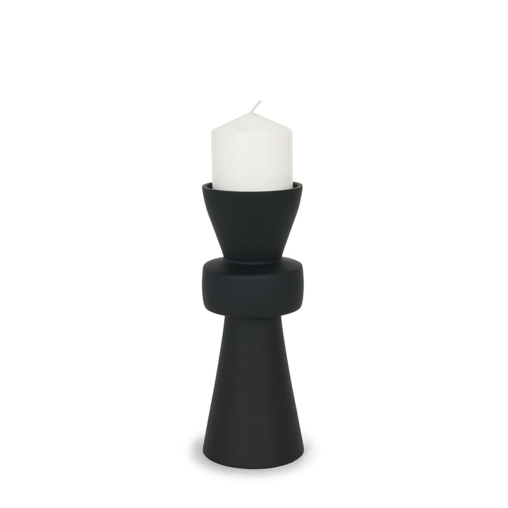 Odilia Small Smooth Matte Black Metal Geometric Pillar Candle Holder Decor Mercana