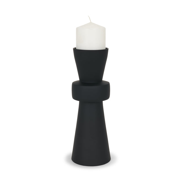 Odilia Large Smooth Matte Black Metal Geometric Pillar Candle Holder Decor Mercana