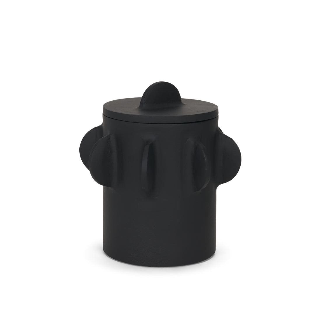 Deacon Small Matte Black Metal Canister with Sculptural Handles Decor Mercana