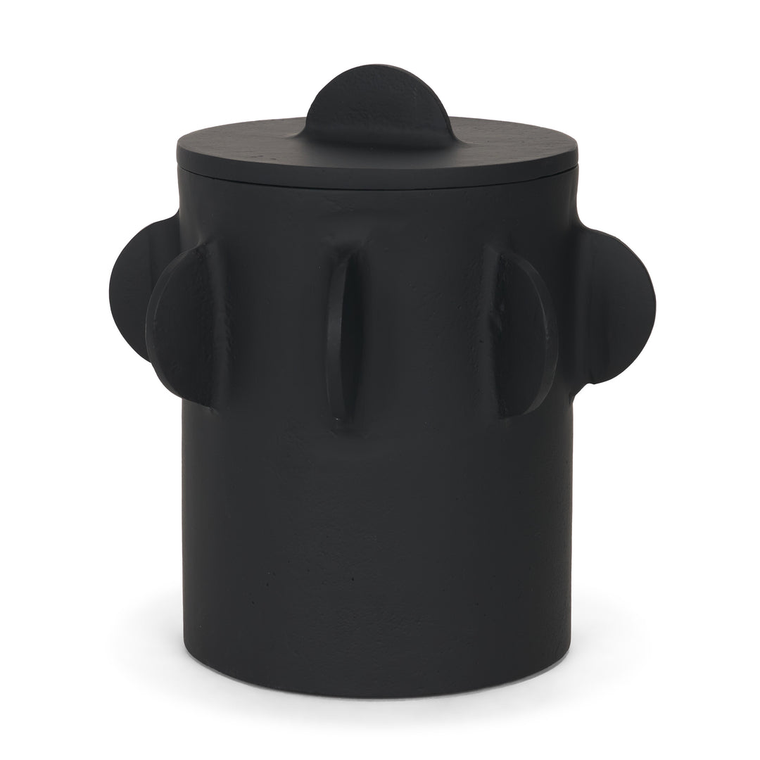 Deacon Large Matte Black Metal Canister with Sculptural Handles Decor Mercana