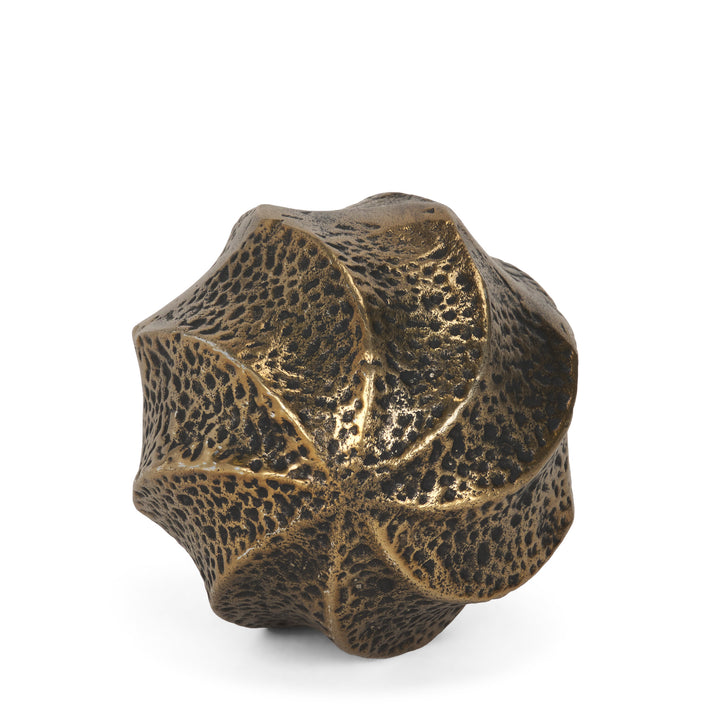Imani Small Sculptural Textured Antiqued Gold Metal Decorative Orb Object Decor Mercana