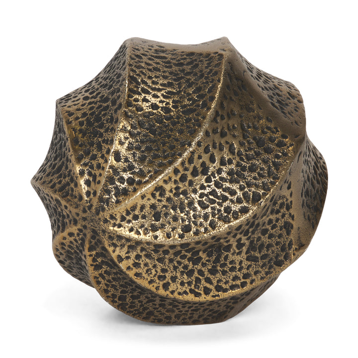Imani Large Sculptural Textured Antiqued Gold Metal Decorative Orb Object Decor Mercana