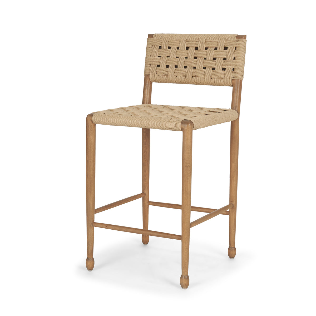 Brinley Woven Paper Rope w/ Brown Wood Frame Counter Stool Dining Room Mercana
