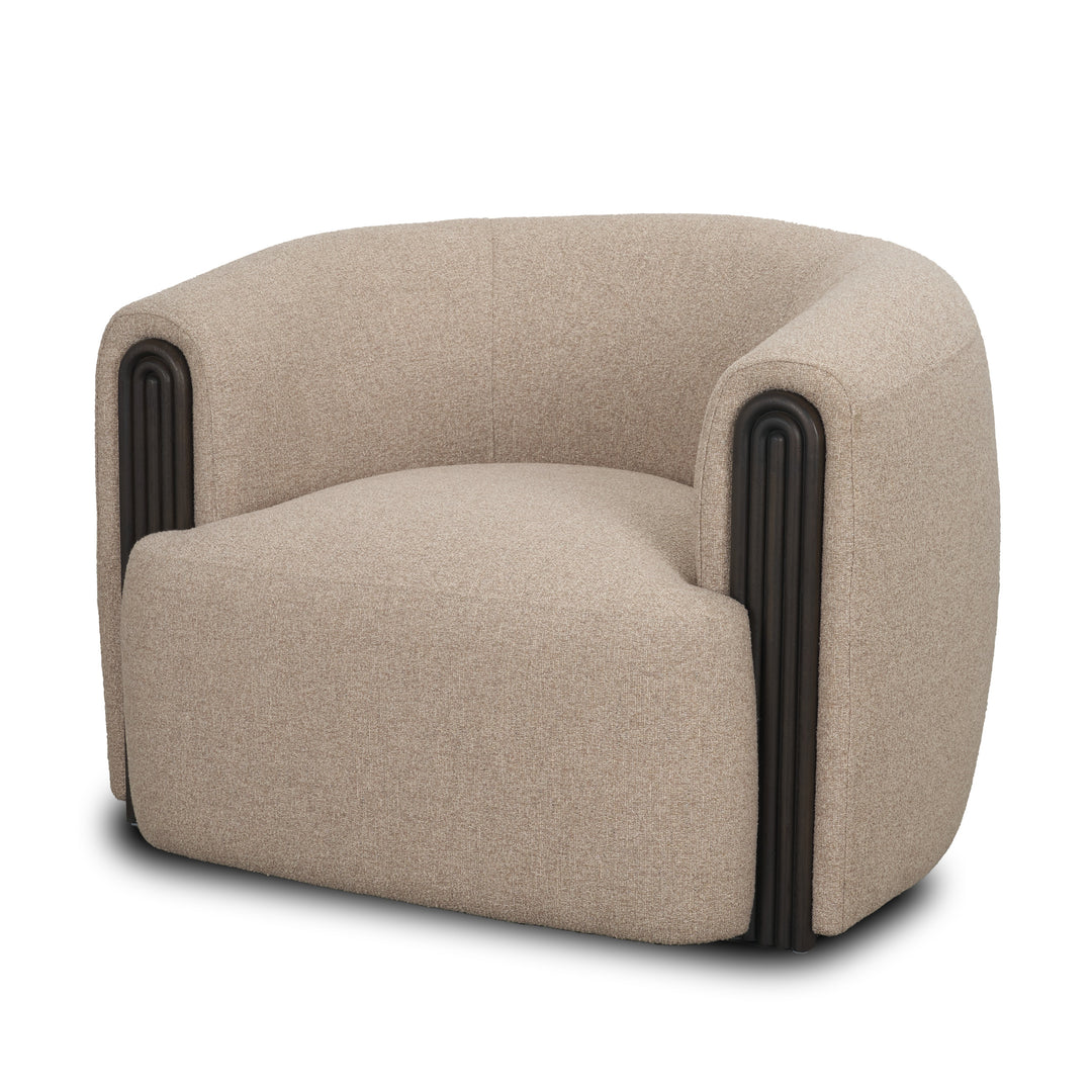 Kornelia Textured Mushroom Fabric Barrel Accent Chair Living Room Mercana