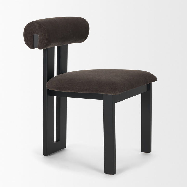 Tribeca Curve Open Back Charcoal Chenille Tripod Frame Dining Chair Living Room Mercana