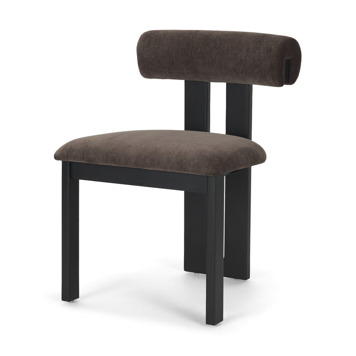 Tribeca Curve Open Back Charcoal Chenille Tripod Frame Dining Chair Living Room Mercana