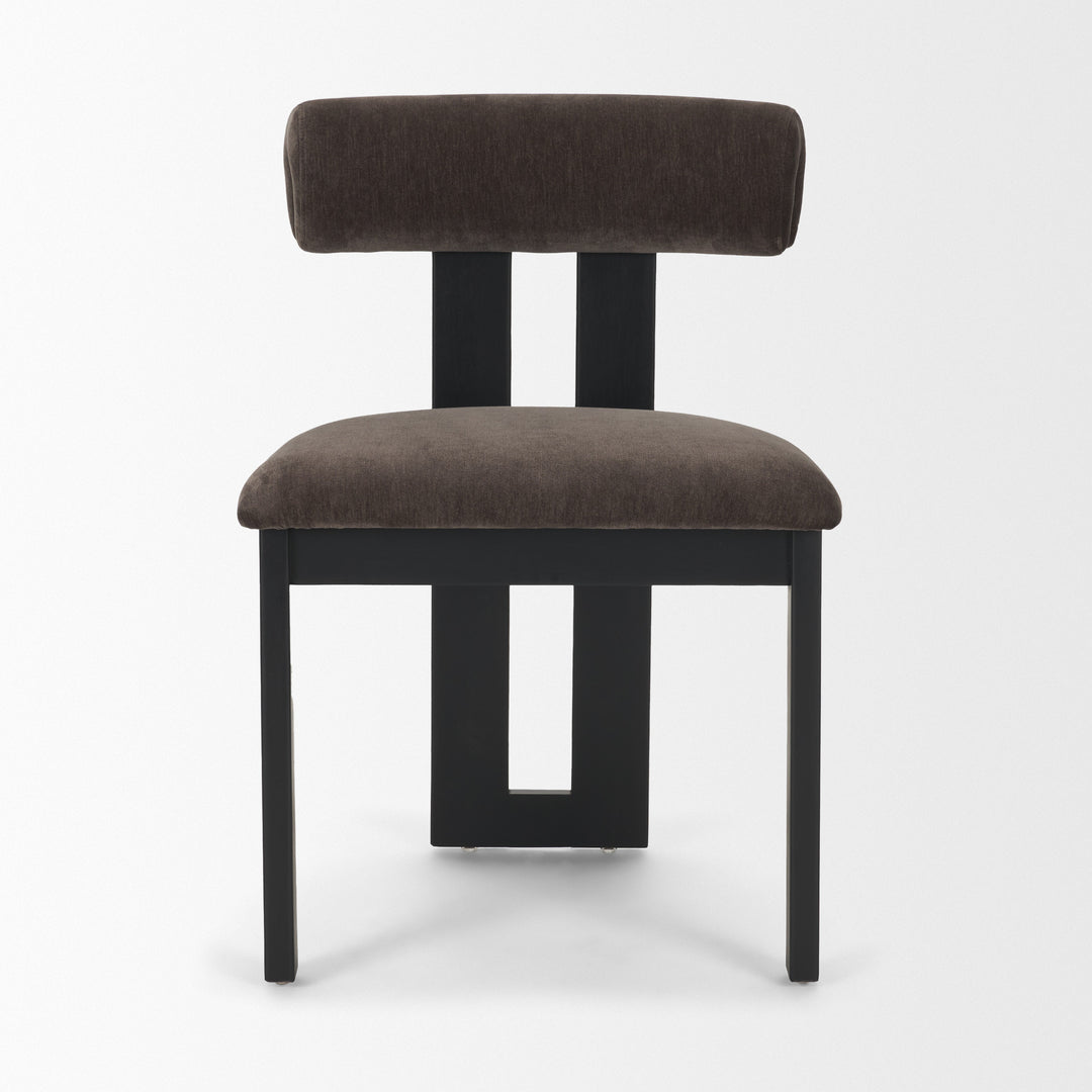Tribeca Curve Open Back Charcoal Chenille Tripod Frame Dining Chair Living Room Mercana