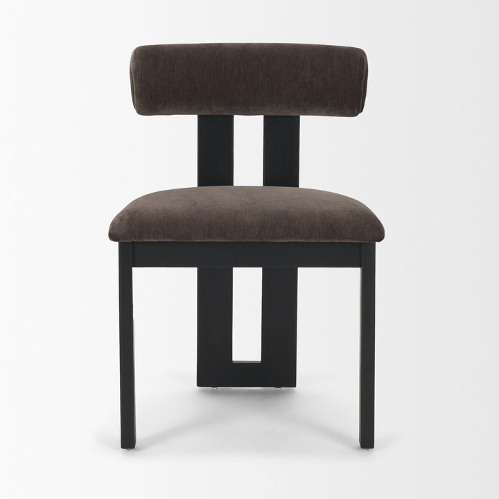 Tribeca Curve Open Back Charcoal Chenille Tripod Frame Dining Chair Living Room Mercana