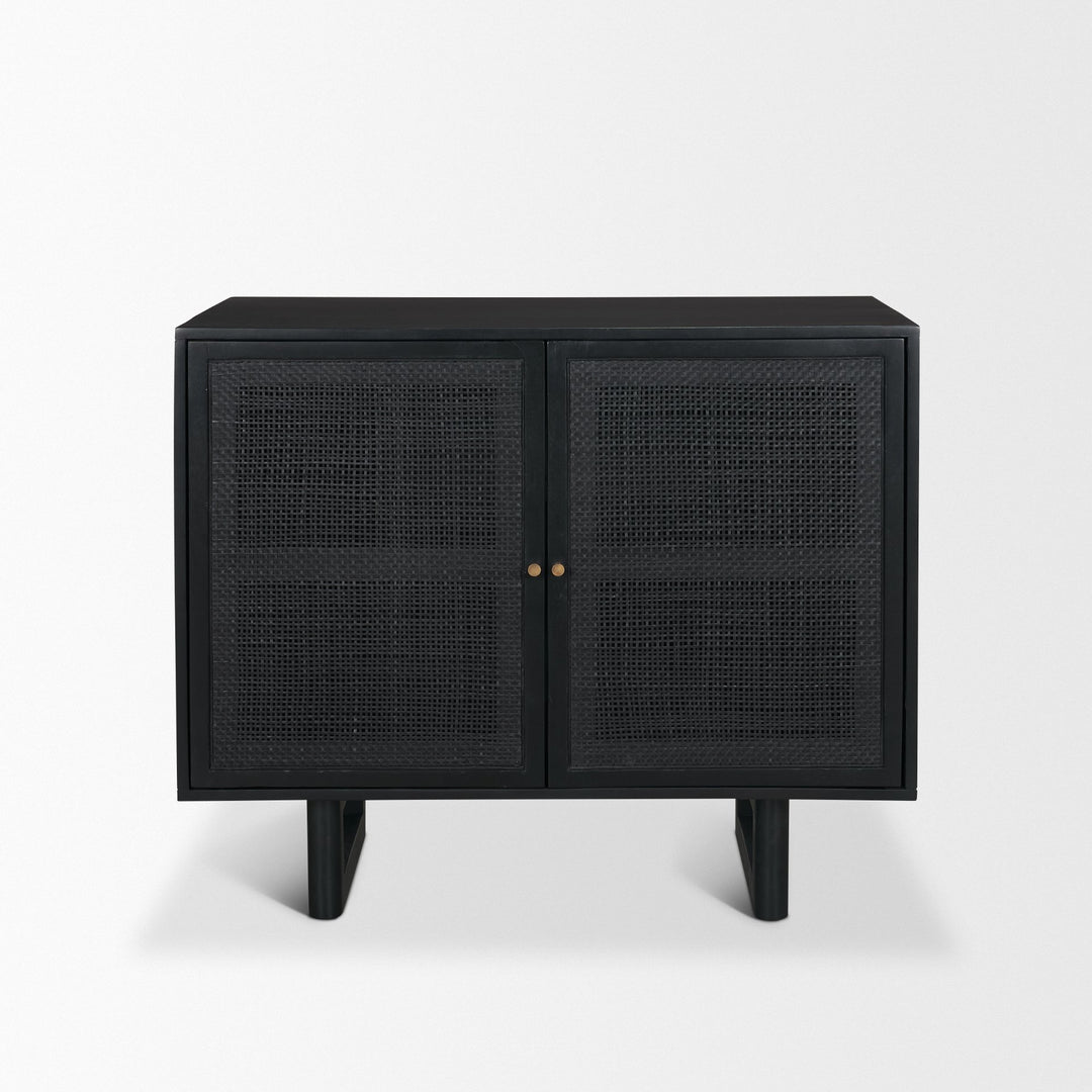 Grier Matte Black Stained Wood w/ Black Cane Accent Cabinet Decor Mercana