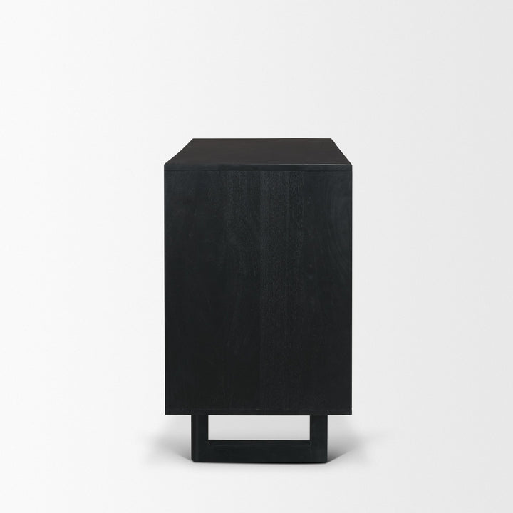 Grier Matte Black Stained Wood w/ Black Cane Accent Cabinet Decor Mercana