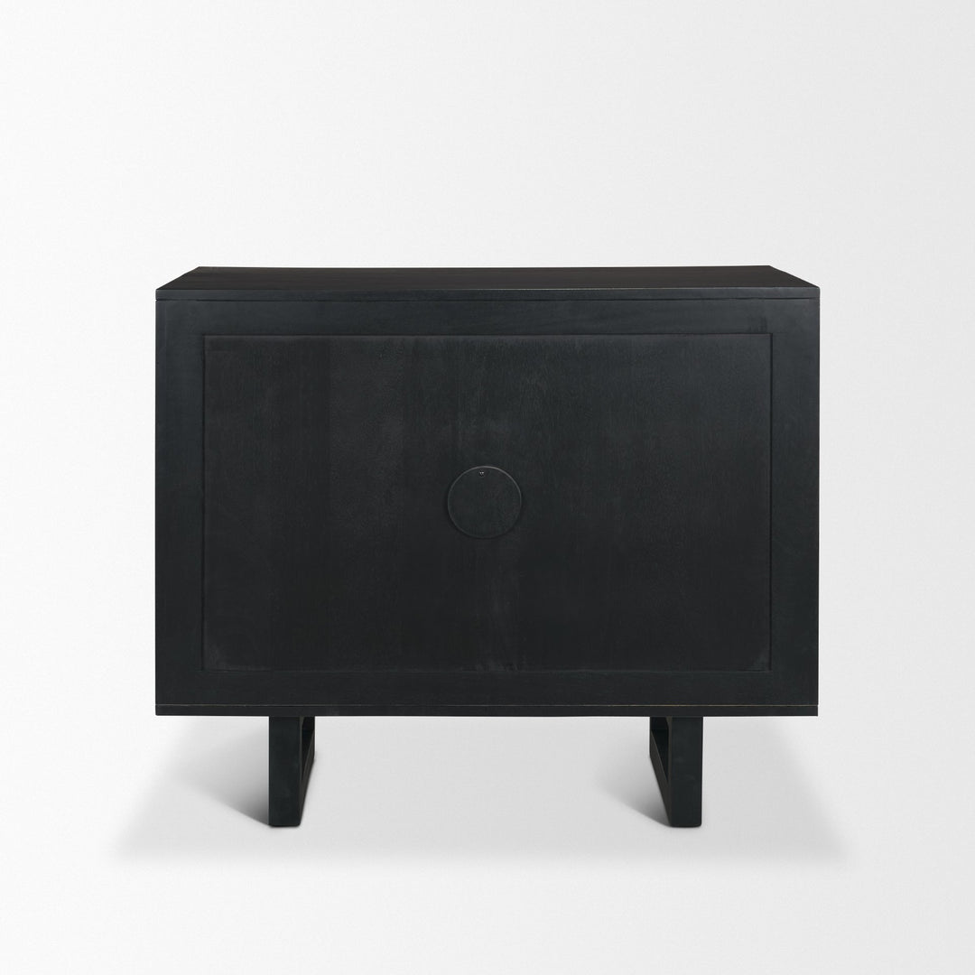 Grier Matte Black Stained Wood w/ Black Cane Accent Cabinet Decor Mercana