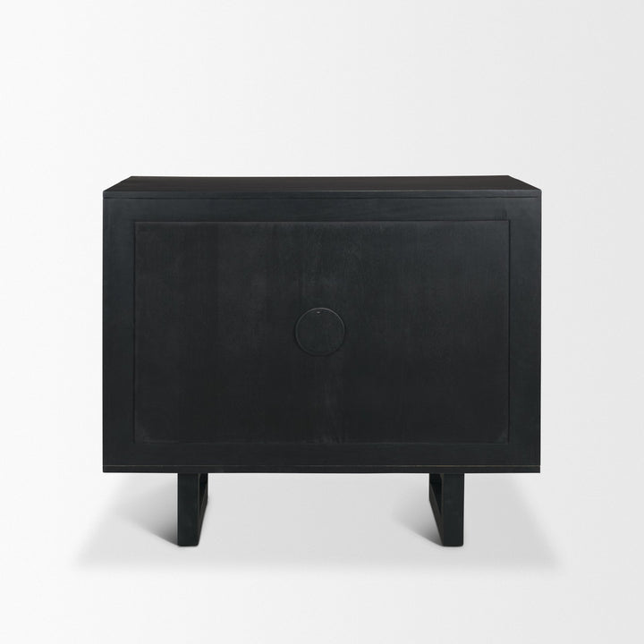 Grier Matte Black Stained Wood w/ Black Cane Accent Cabinet Decor Mercana