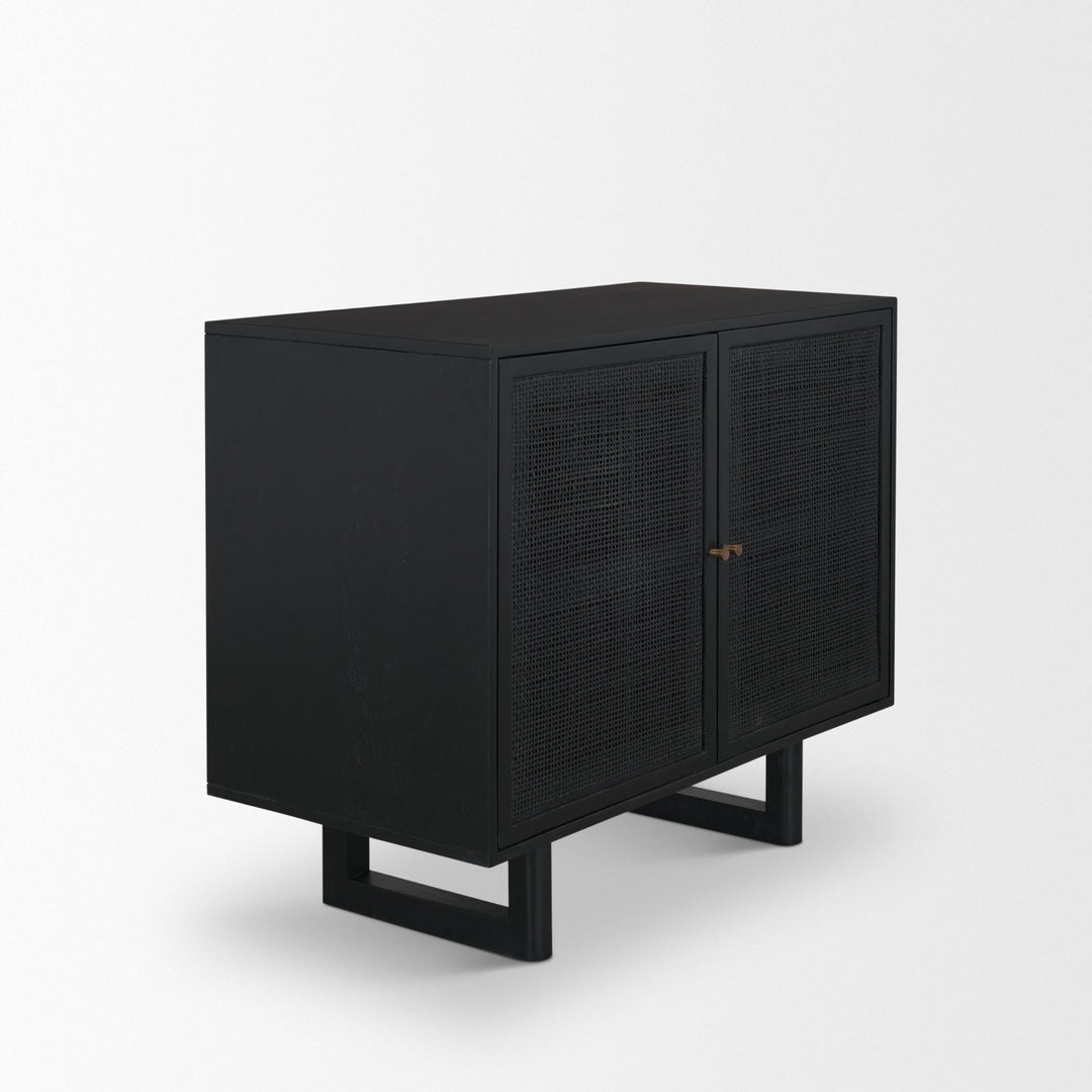 Grier Matte Black Stained Wood w/ Black Cane Accent Cabinet Decor Mercana