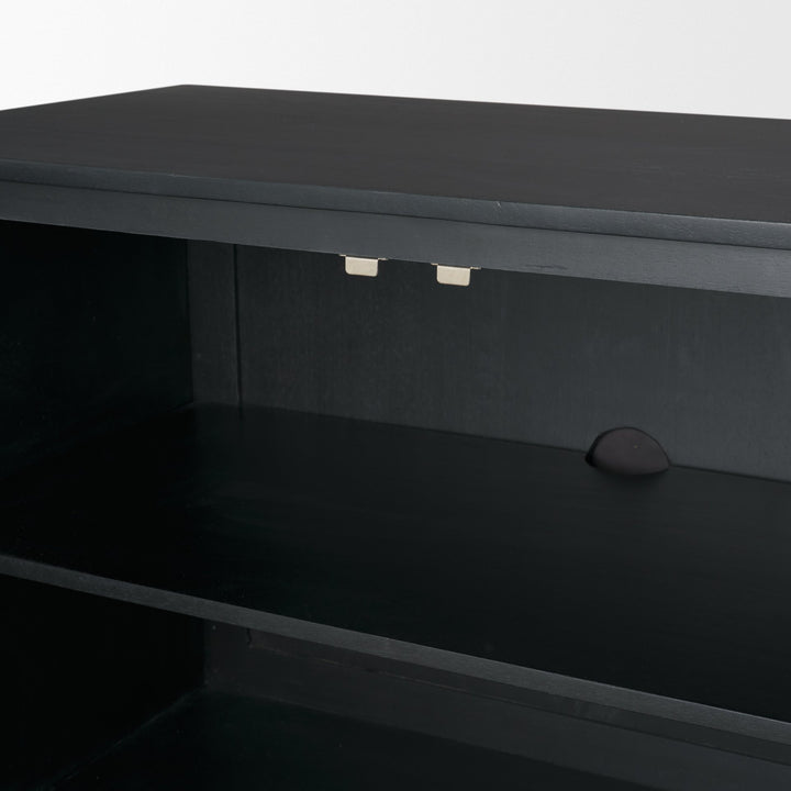 Grier Matte Black Stained Wood w/ Black Cane Accent Cabinet Decor Mercana