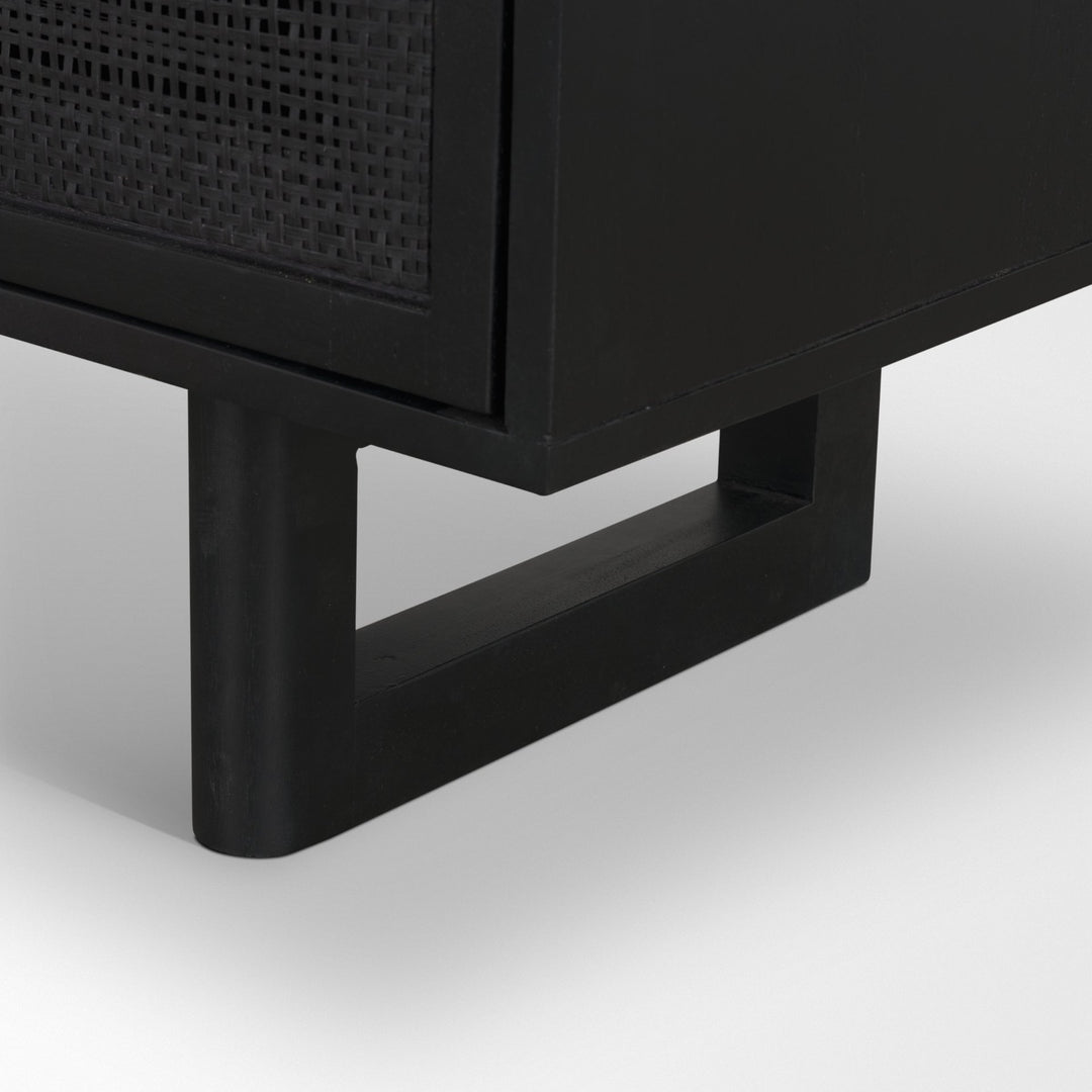 Grier Matte Black Stained Wood w/ Black Cane Accent Cabinet Decor Mercana