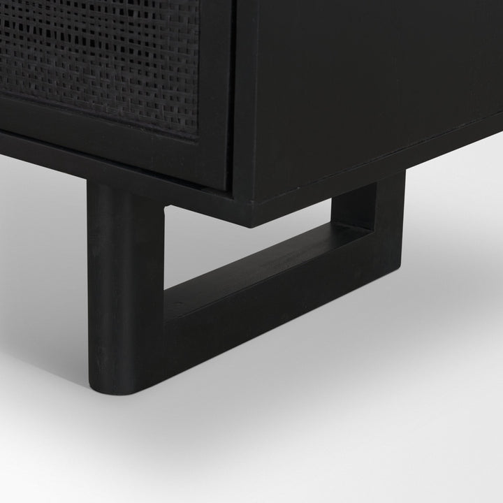 Grier Matte Black Stained Wood w/ Black Cane Accent Cabinet Decor Mercana