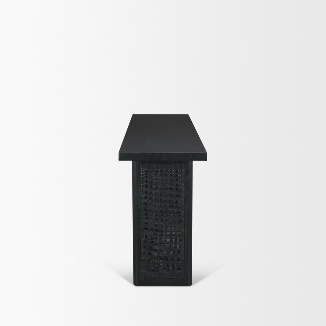 Grier 65" Black Wood w/ Black Cane Console Table Dining Room Mercana