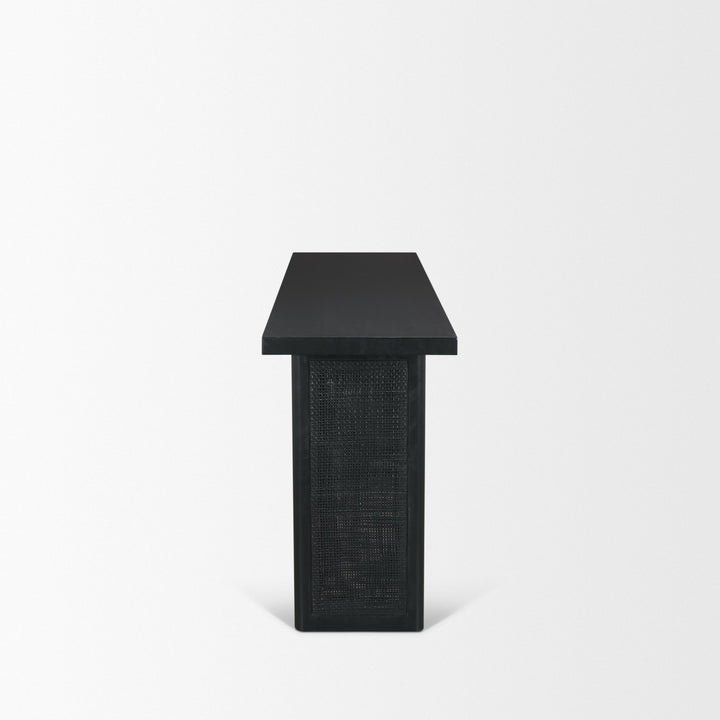 Grier 65" Black Wood w/ Black Cane Console Table Dining Room Mercana
