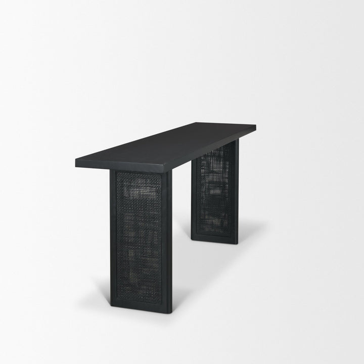 Grier 65" Black Wood w/ Black Cane Console Table Dining Room Mercana