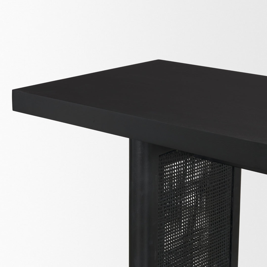 Grier 65" Black Wood w/ Black Cane Console Table Dining Room Mercana