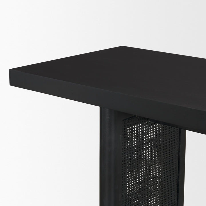 Grier 65" Black Wood w/ Black Cane Console Table Dining Room Mercana